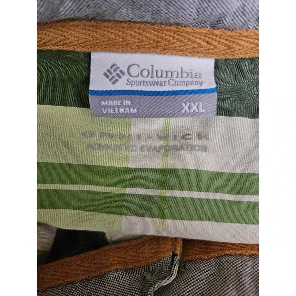 Columbia Shirt Mens 2XL  Omni-Wick Pocket‎ Button Up Green Plaid Short Sleeve